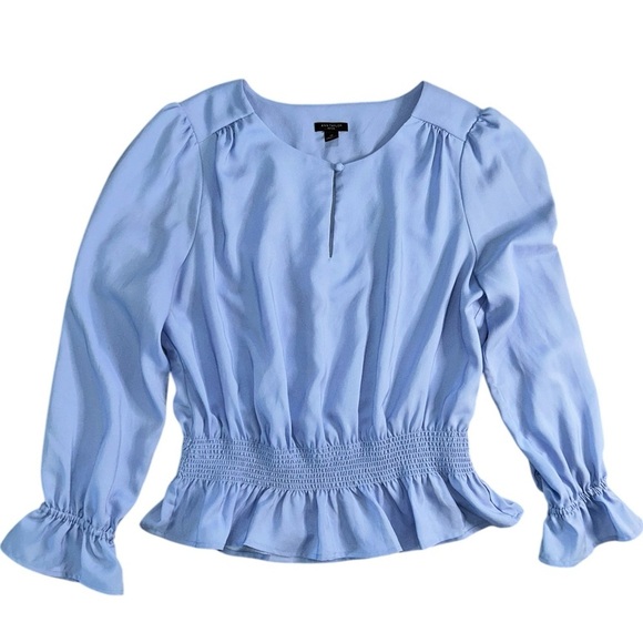 Ann Taylor Petite Peplum Blouse Ruffle Sleeve Womens Size LP Blue Career Office - Picture 7 of 7